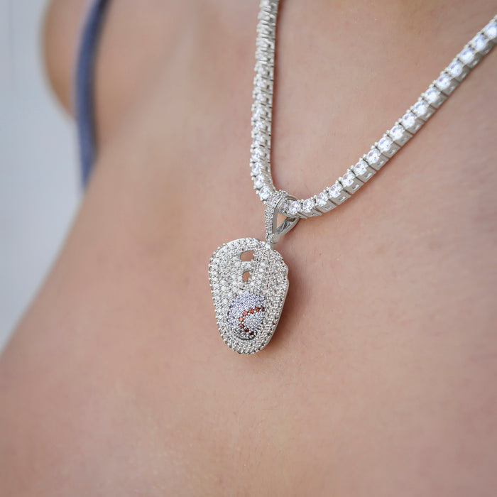 Iced Baseball Pendant in White Gold