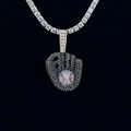 Iced Black Baseball Pendant in Yellow Gold