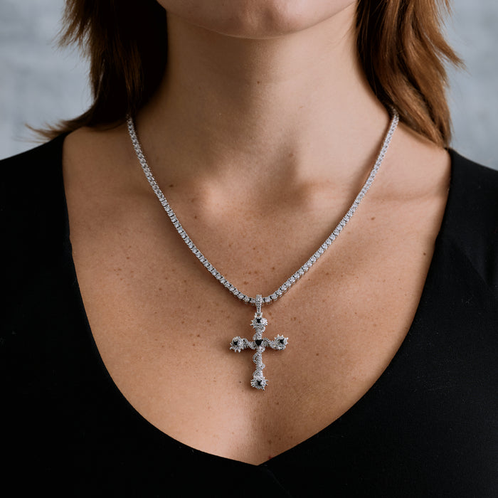 Iced Black Spike Cross Pendant in White Gold