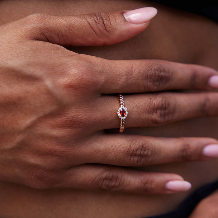Iced Burgundy Oval Ring in Rose Gold Vermeil - 3mm