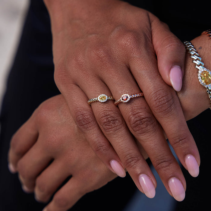 Iced Burgundy Oval Ring in Rose Gold Vermeil - 3mm