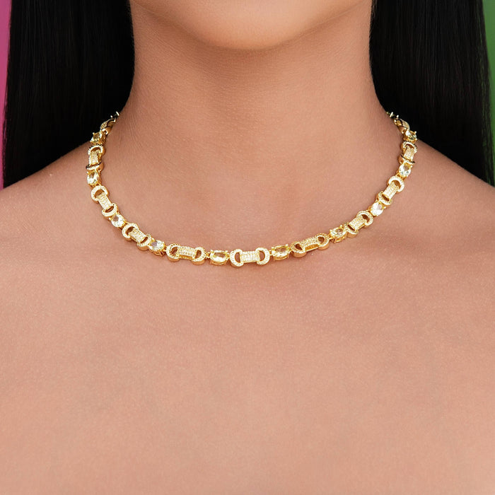 Iced Canary Link Circle Chain in Yellow Gold - 6MM
