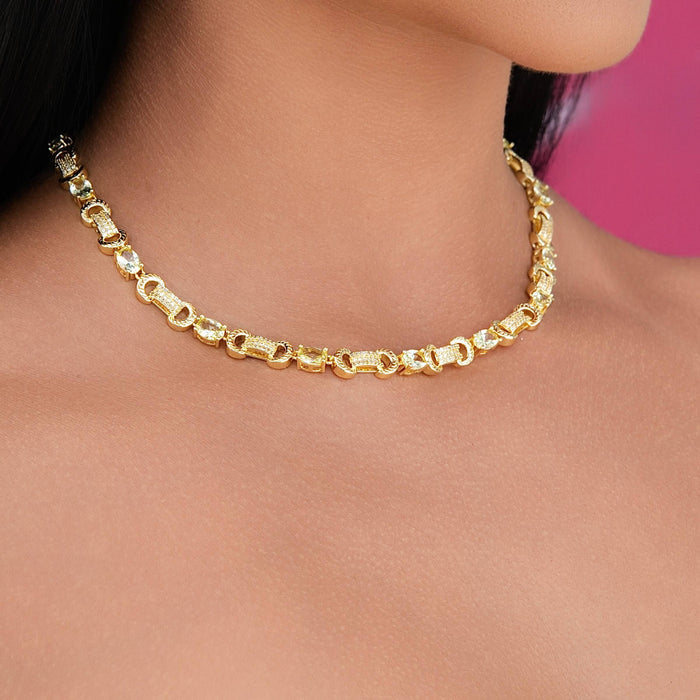 Iced Canary Link Circle Chain in Yellow Gold - 6MM