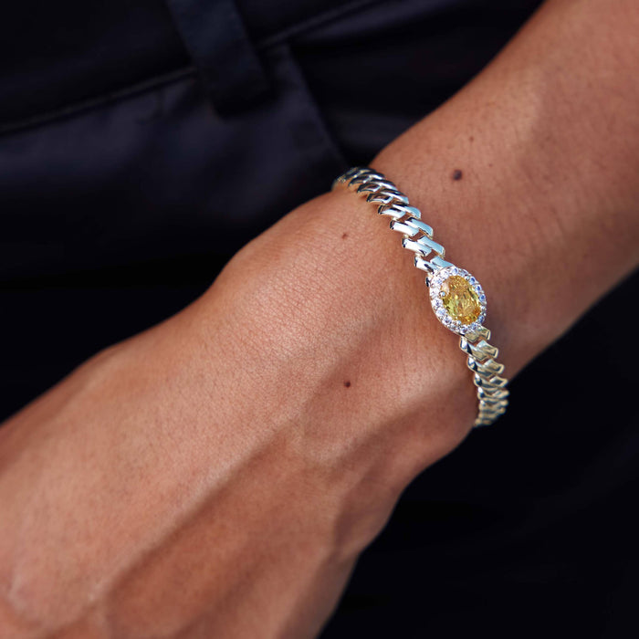 Iced Canary Oval Cuff Bracelet in Yellow Gold - 3mm