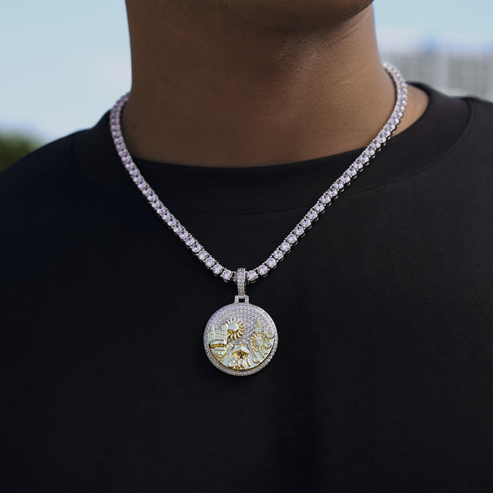 Iced Chicago Pendant in White Gold