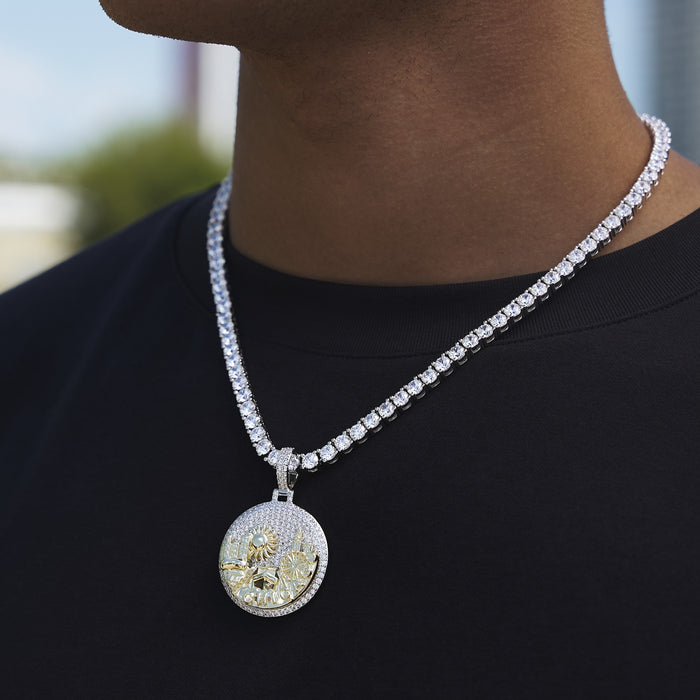 Iced Chicago Pendant in White Gold