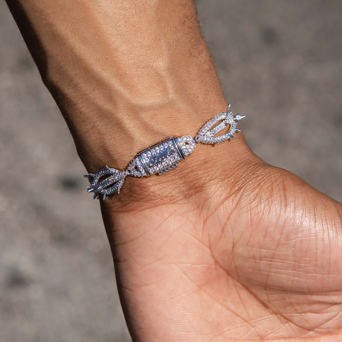 Iced Crown of Thorns Bracelet in White Gold