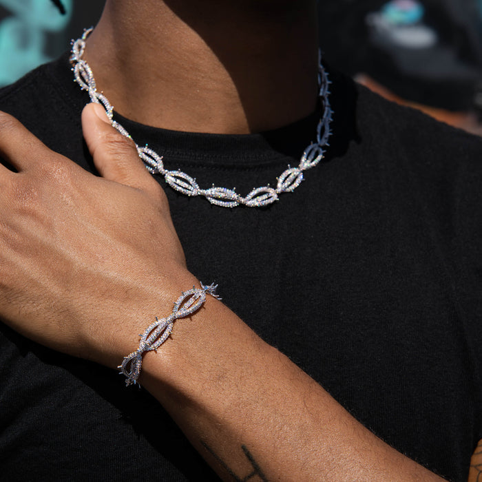 Iced Crown of Thorns Bracelet in White Gold
