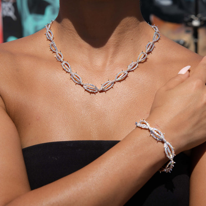 Iced Crown of Thorns Bracelet in White Gold