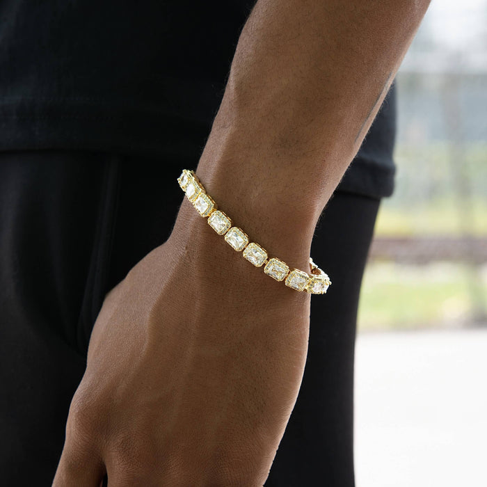 Iced Cushion Cut Tennis Bracelet in Yellow Gold - 7MM