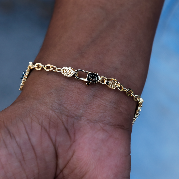 Iced Evil Eye Bracelet in Yellow Gold
