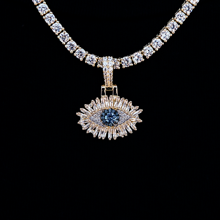 Iced Evil Eye Micro Pendant in Yellow Gold
