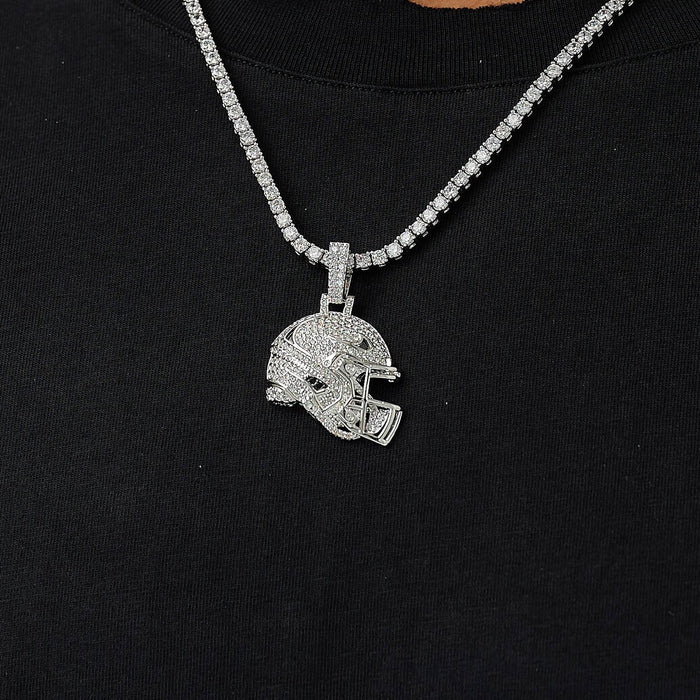 Iced Football Helmet Pendant in White Gold