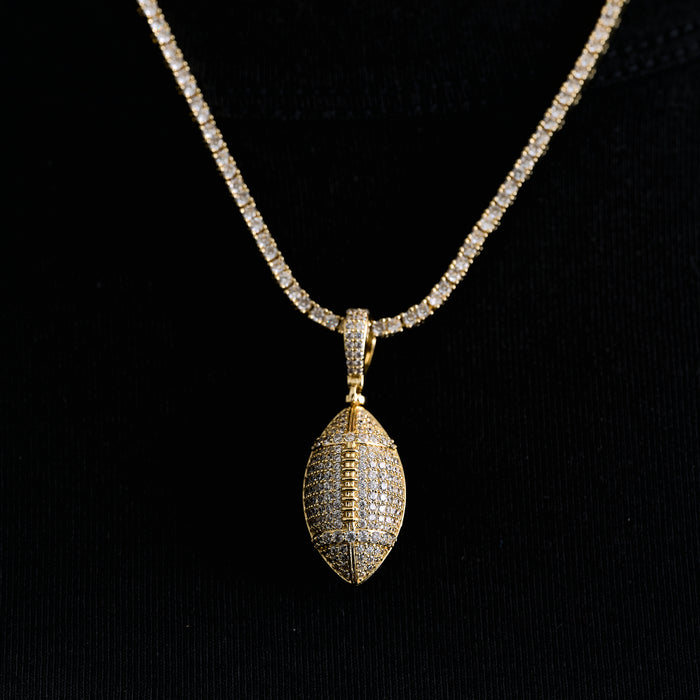 Iced Football Pendant in Yellow Gold