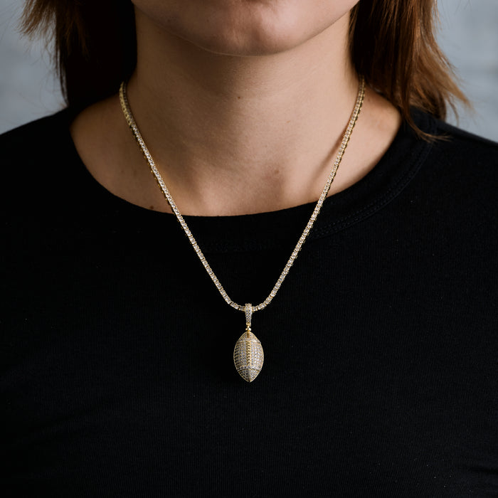 Iced Football Pendant in Yellow Gold