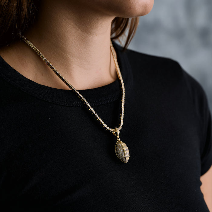 Iced Football Pendant in Yellow Gold