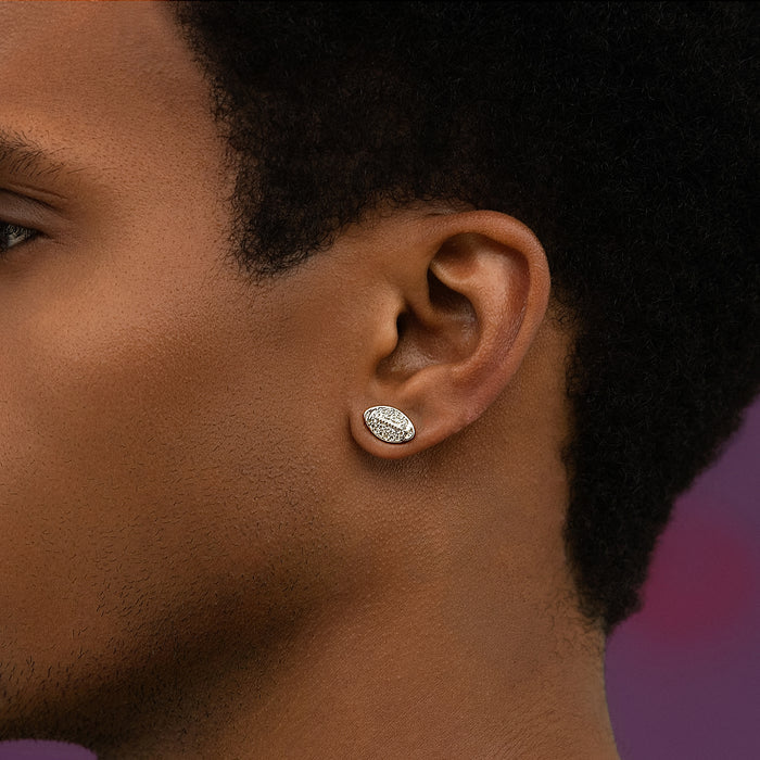 Iced Football Stud Earring in White Gold