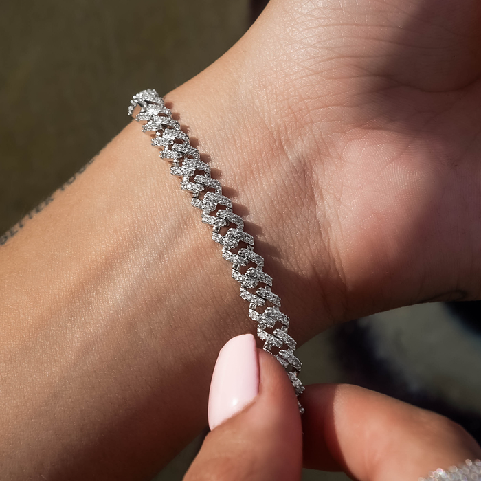 Iced Handcuff Diamond Prong Cuban Bracelet in White Gold