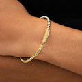 Iced Heart Purple Bar Beaded Cuff Bracelet in Yellow Gold