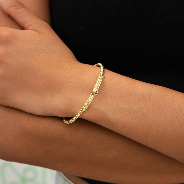 Iced Heart Purple Bar Beaded Cuff Bracelet in Yellow Gold