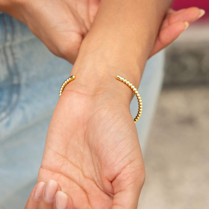 Iced Heart Purple Bar Beaded Cuff Bracelet in Yellow Gold