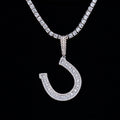 Iced Horseshoe Pendant in White Gold