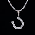 Iced Horseshoe Pendant in White Gold