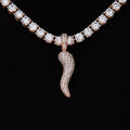 Iced Italian Horn Pendant in Rose Gold