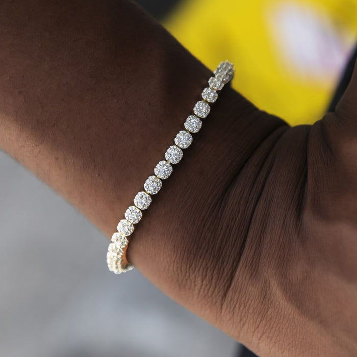 Iced Mini Clustered Tennis Bracelet in Yellow Gold