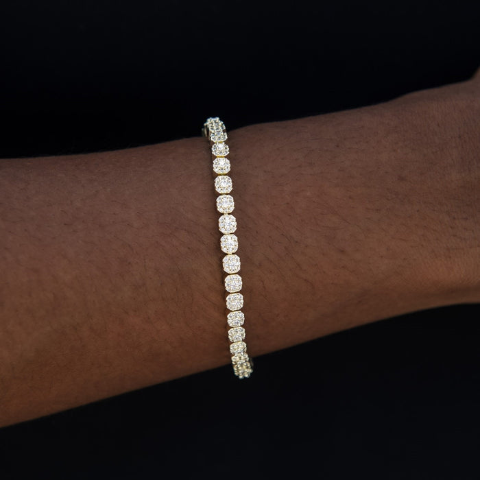 Iced Mini Clustered Tennis Bracelet in Yellow Gold