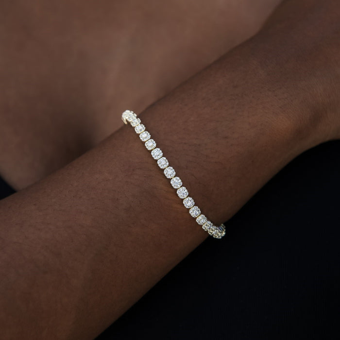 Iced Mini Clustered Tennis Bracelet in Yellow Gold