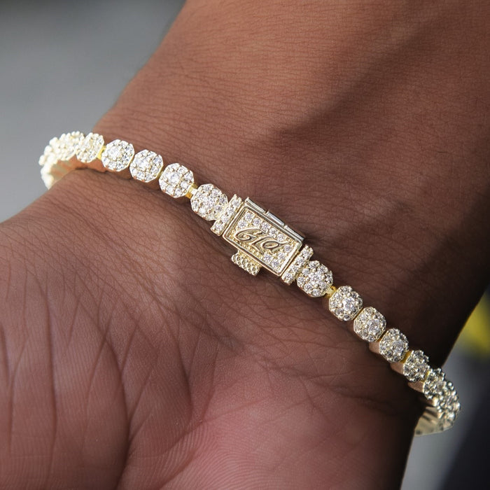 Iced Mini Clustered Tennis Bracelet in Yellow Gold