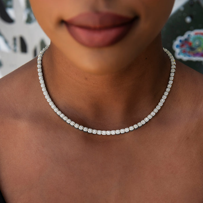 Iced Mini Clustered Tennis Necklace + Bracelet Bundle in White Gold