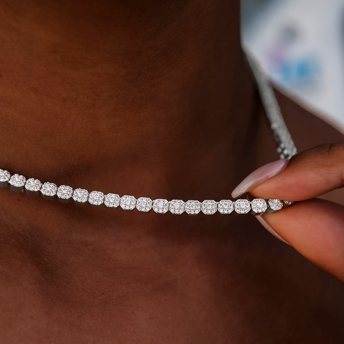 Iced Mini Clustered Tennis Necklace + Bracelet Bundle in White Gold