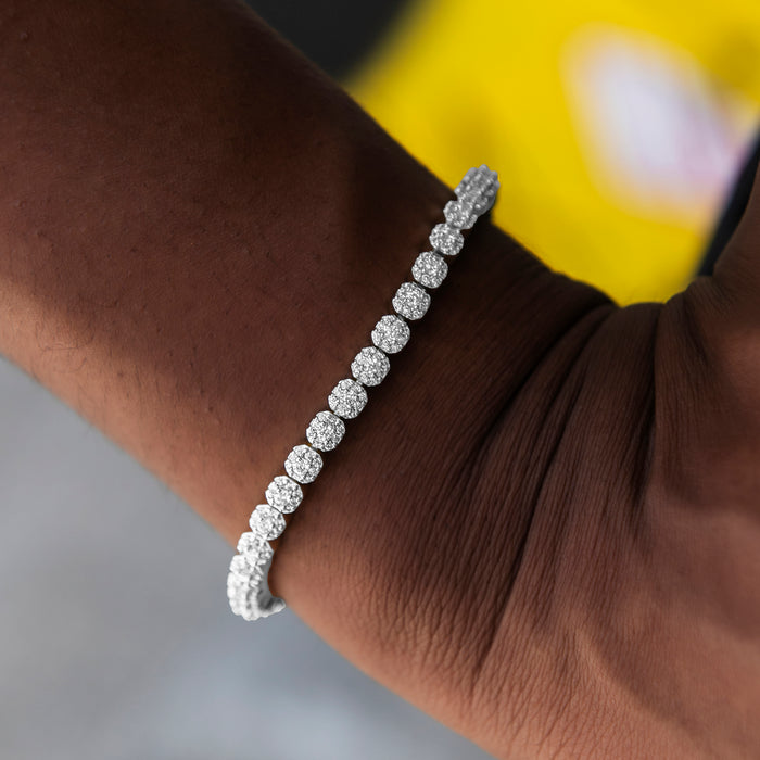 Iced Mini Clustered Tennis Necklace + Bracelet Bundle in White Gold