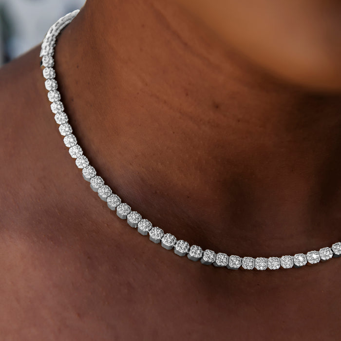 Iced Mini Clustered Tennis Necklace in White Gold