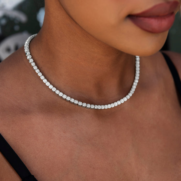 Iced Mini Clustered Tennis Necklace in White Gold