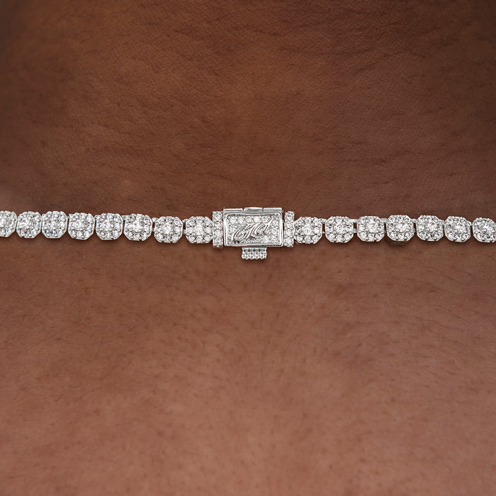 Iced Mini Clustered Tennis Necklace in White Gold