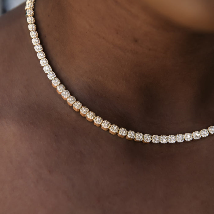 Iced Mini Clustered Tennis Necklace in Yellow Gold