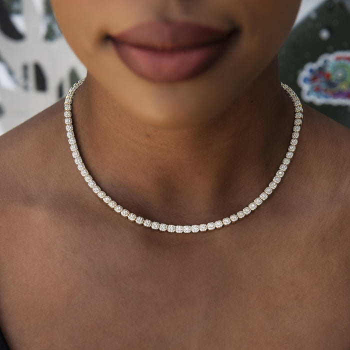 Iced Mini Clustered Tennis Necklace in Yellow Gold