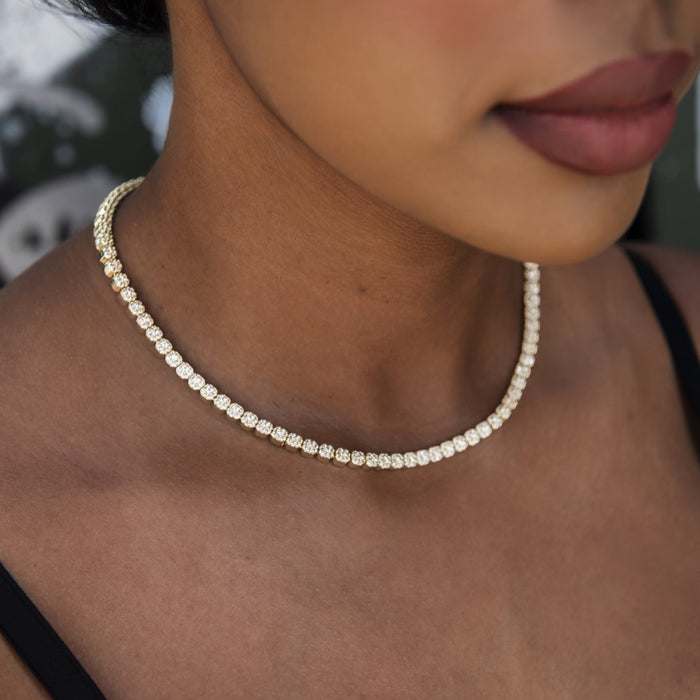 Iced Mini Clustered Tennis Necklace in Yellow Gold