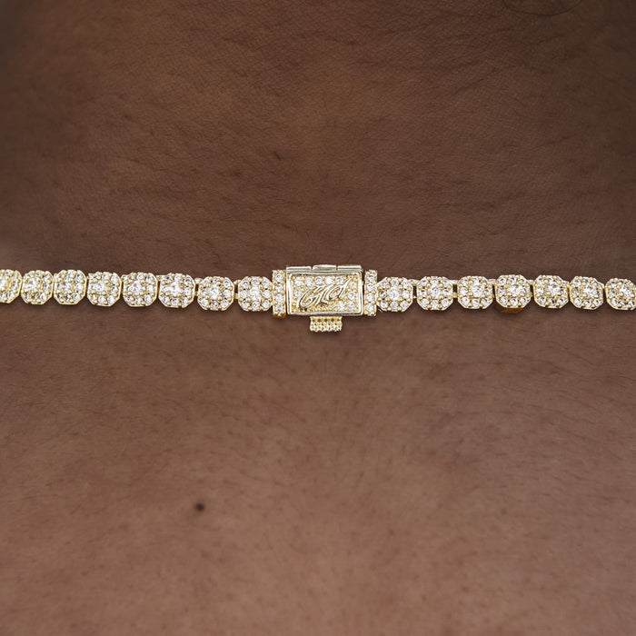 Iced Mini Clustered Tennis Necklace in Yellow Gold