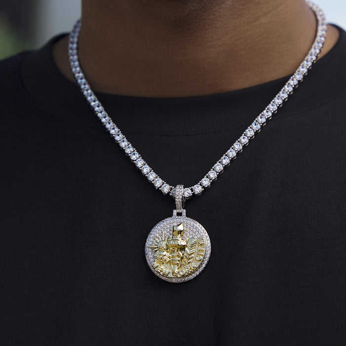 Iced New York City Pendant in White Gold