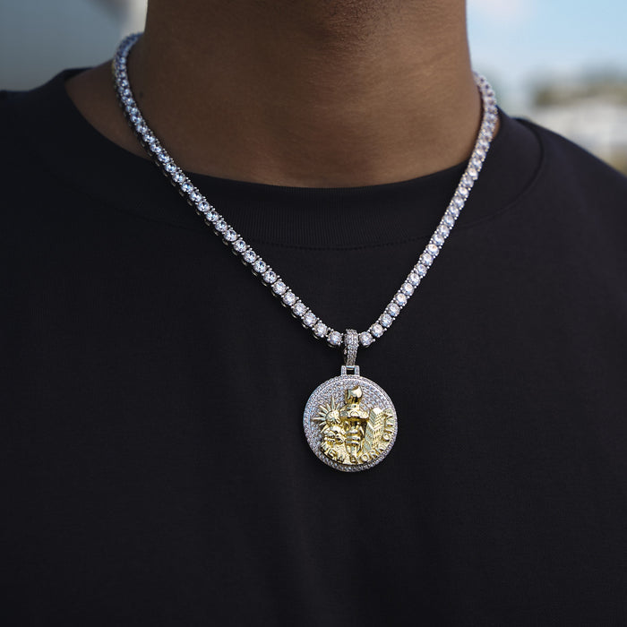 Iced New York City Pendant in White Gold