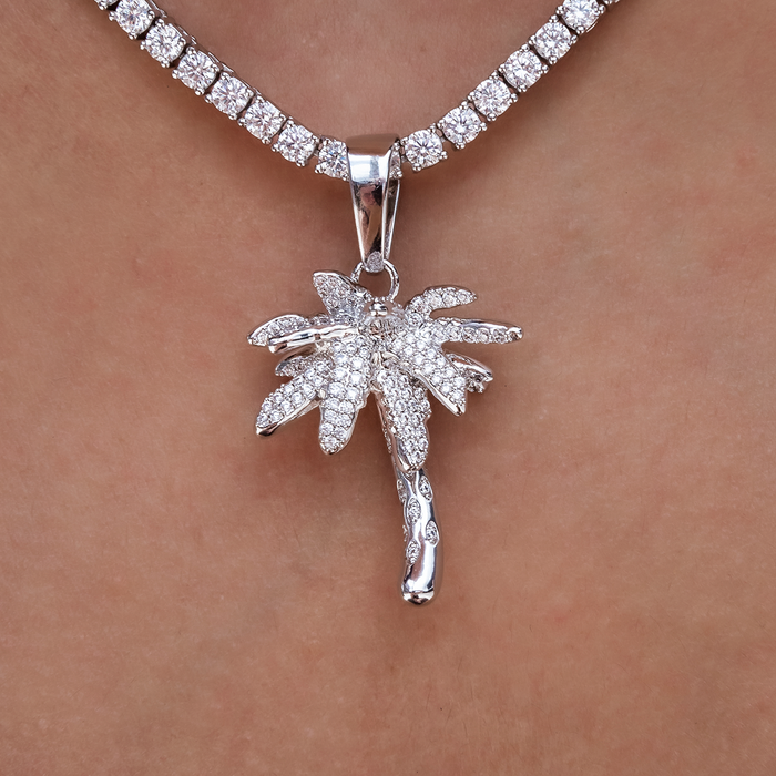 Iced Palm Tree in White Gold