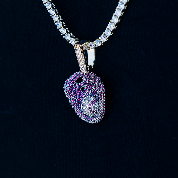 Iced Purple Baseball Pendant in Yellow Gold