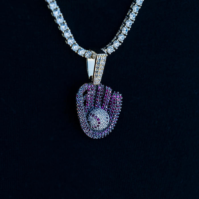Iced Purple Baseball Pendant in Yellow Gold