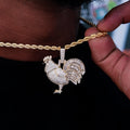 Iced Rooster Pendant in Yellow Gold
