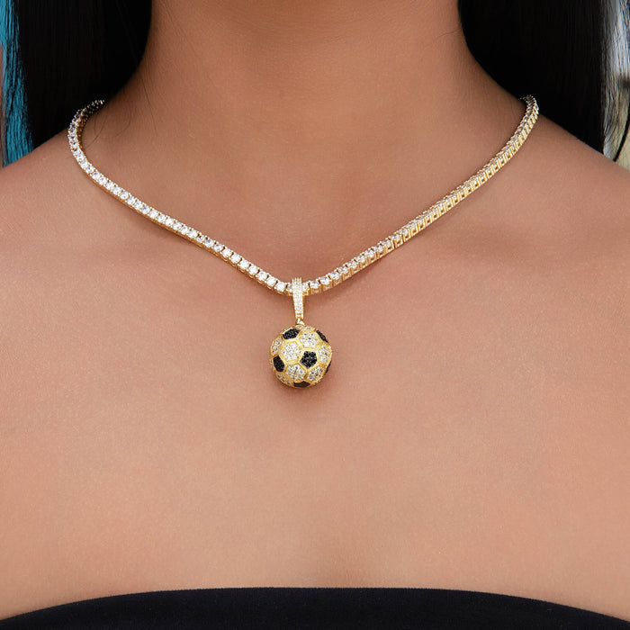 Iced Soccer Ball Pendant in Yellow Gold