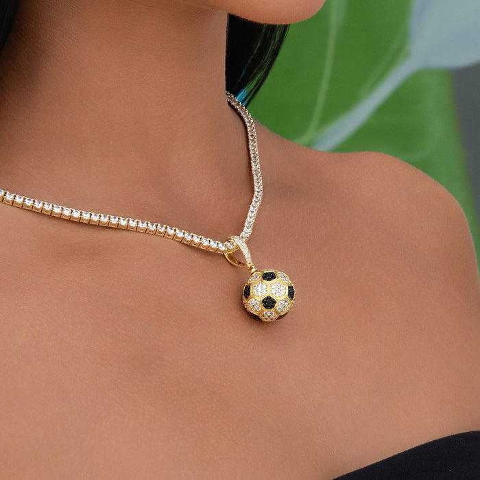 Iced Soccer Ball Pendant in Yellow Gold